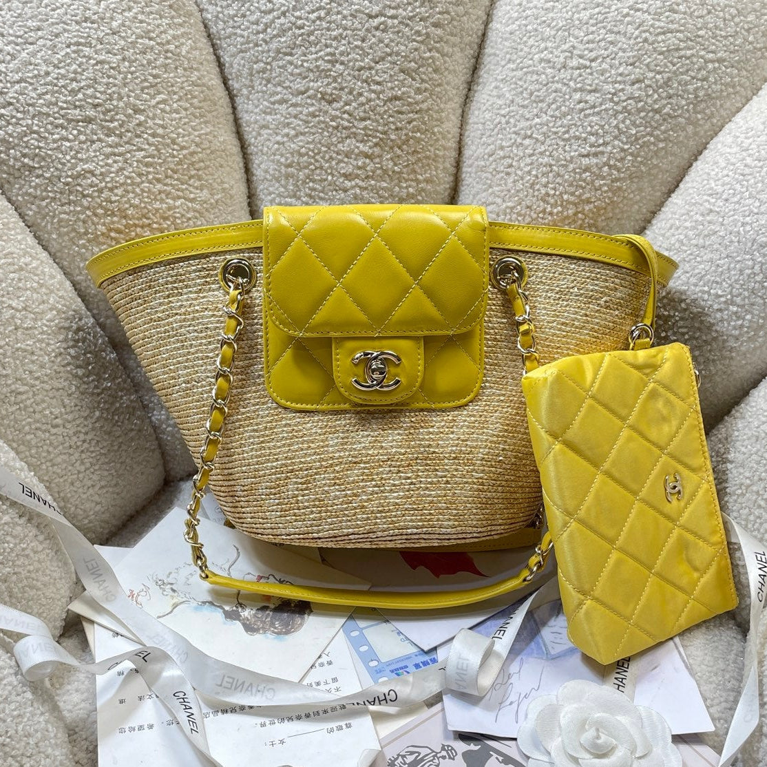 Chanel 2026 Shopping Tote Bag 41cm Raffia Suede Lambskin