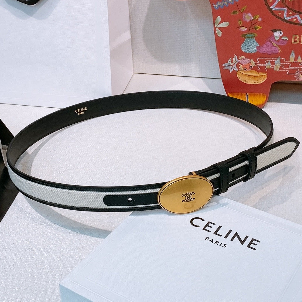Celine 2026 Triomphe Oval Buckle Belt 25mm Fabric Leather 203763