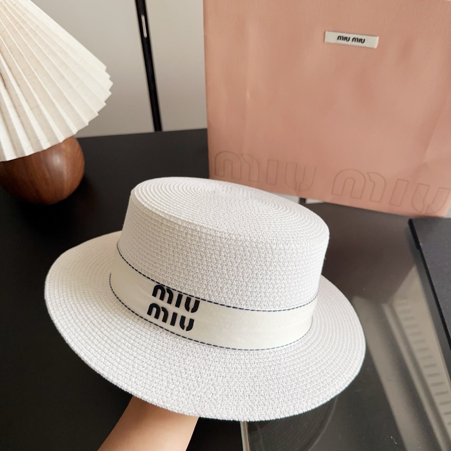 Miumiu Flat-Top Straw Hat 323449