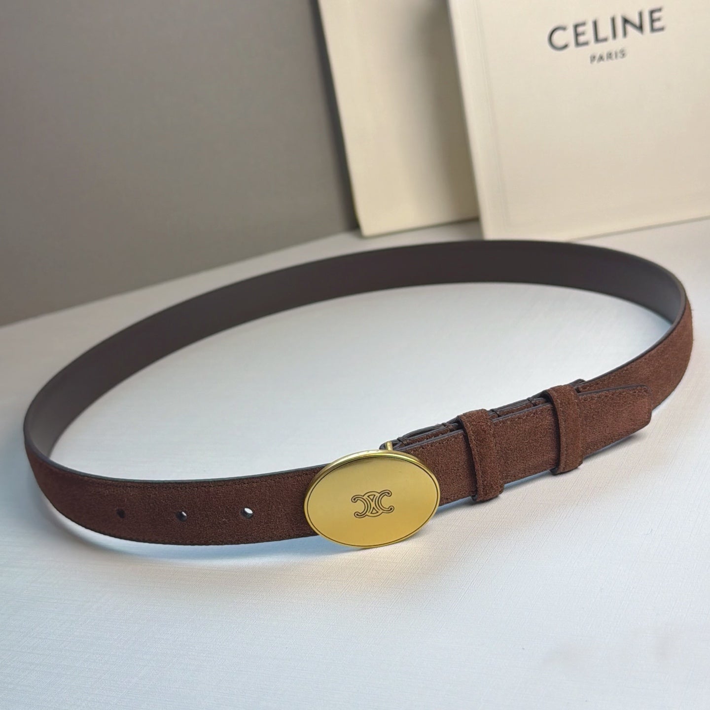 Celine 2026 Triomphe Belt 25mm Suede 205745