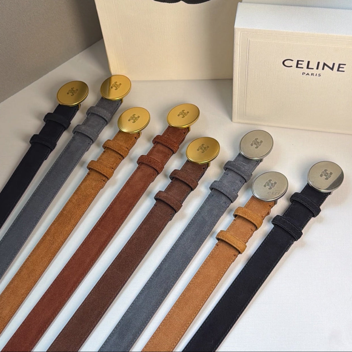 Celine 2026 Triomphe Belt 25mm Suede 205745