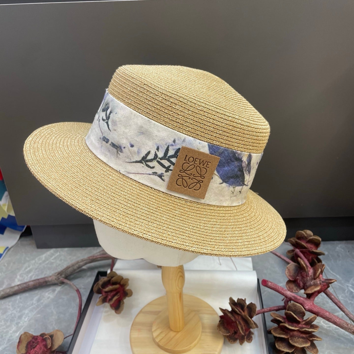 Loewe Floral Ribbon Band Straw Hat 216016