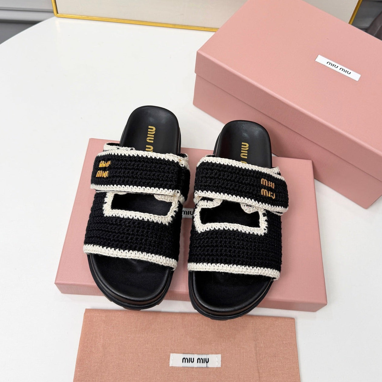 Miumiu 2026 Double-Strap Slides Crochet 935592