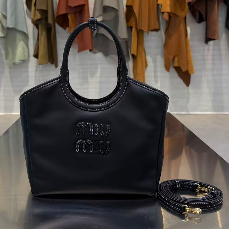 MiuMiu 2026 Tote Bag 22cm Ivory Canvas Leather