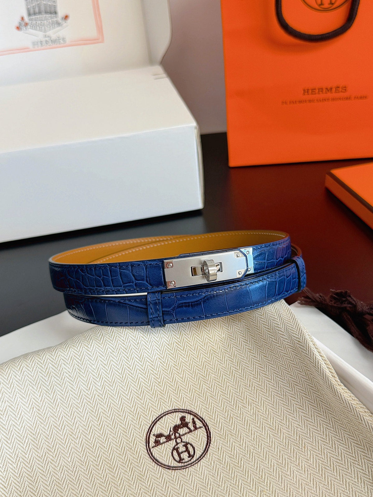 Hermes 2026 Kelly 18 Belt Crocodile-embossed Epsom Calfskin 214097