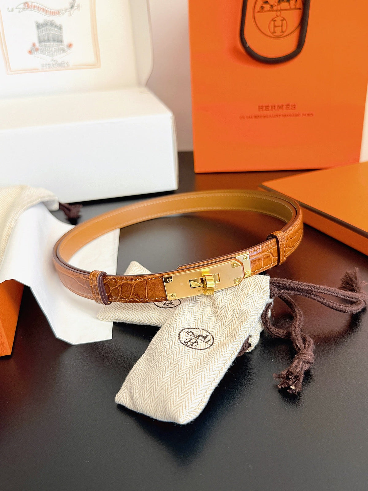 Hermes 2026 Kelly 18 Belt Crocodile-embossed Epsom Calfskin 214097