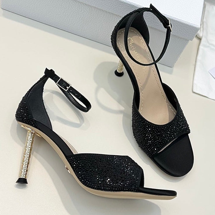 Dior 2026 Crystal Strass Heeled Sandals 80mm Leather 992771