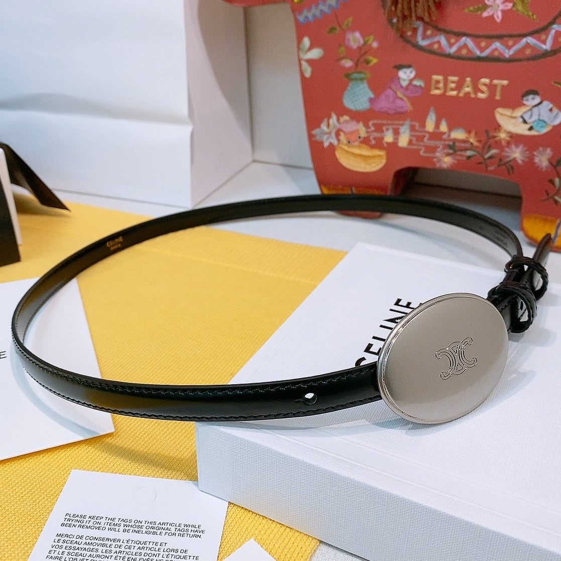 Celine 2026 Triomphe Slim Belt 13mm Leather 212866