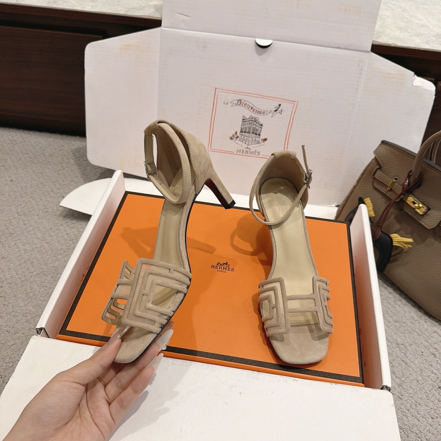 Hermes 2026 Oran Sandal Suede Mesh 898415
