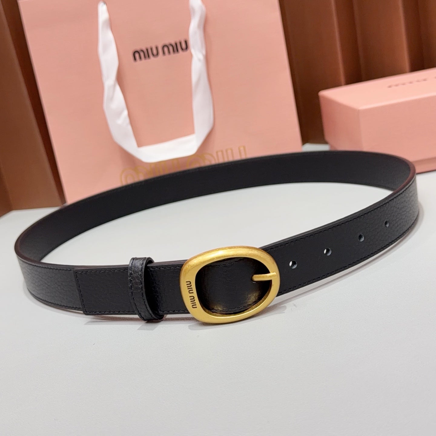 Miumiu2026 Oval Buckle Belt 30mm Leather