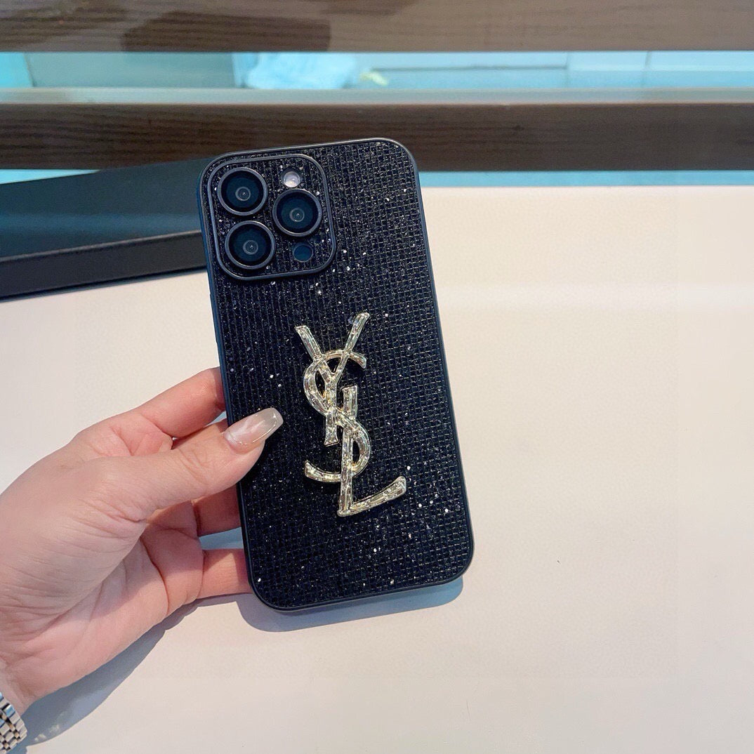 YSL Rhinestone Embellishments Phone Case 393859