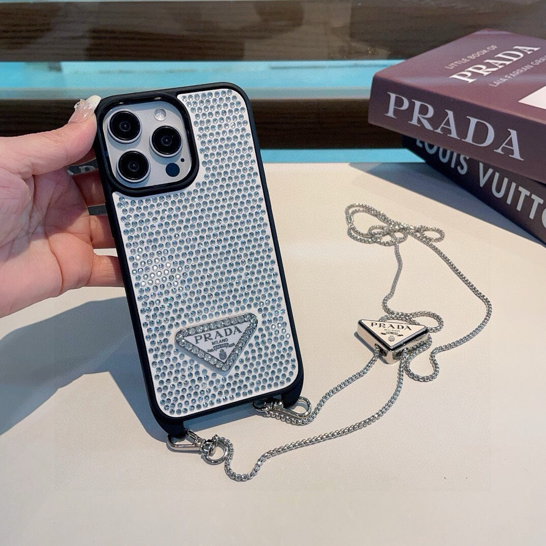 Prada Rhinestone Embellishments Phone Case With Chain Strap 395087