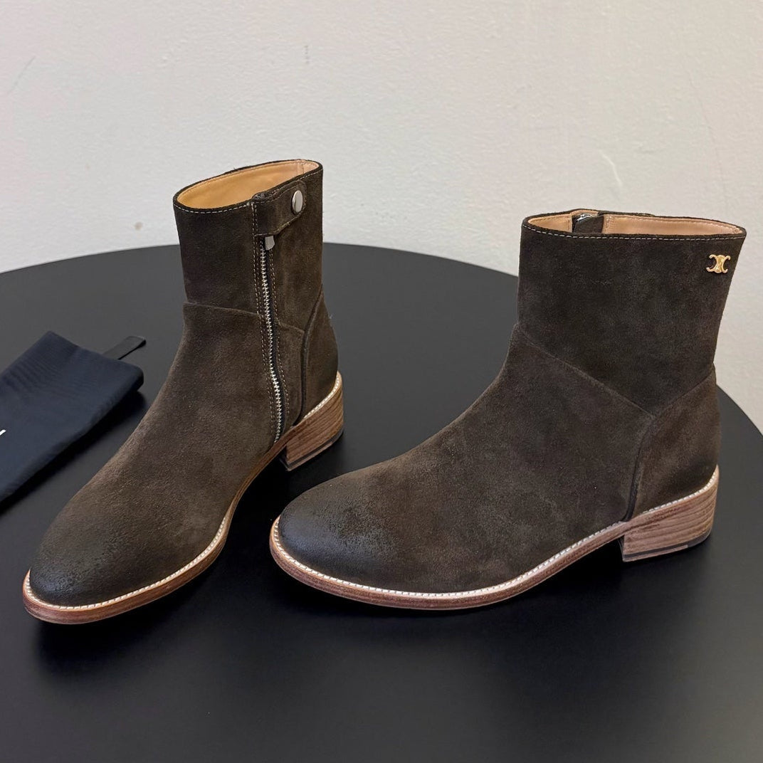 Celine 2026 Triomphe Zipped Boots Calfskin Suede 104871