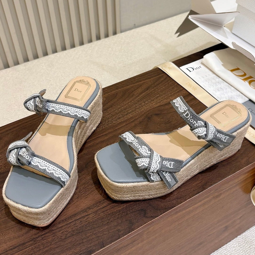 Dior 2026 Dentelle Wedge Sandals 100mm Fabric 988343