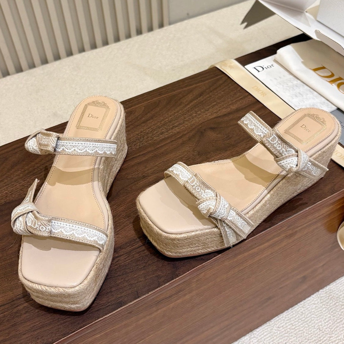 Dior 2026 Dentelle Wedge Sandals 100mm Fabric 988343