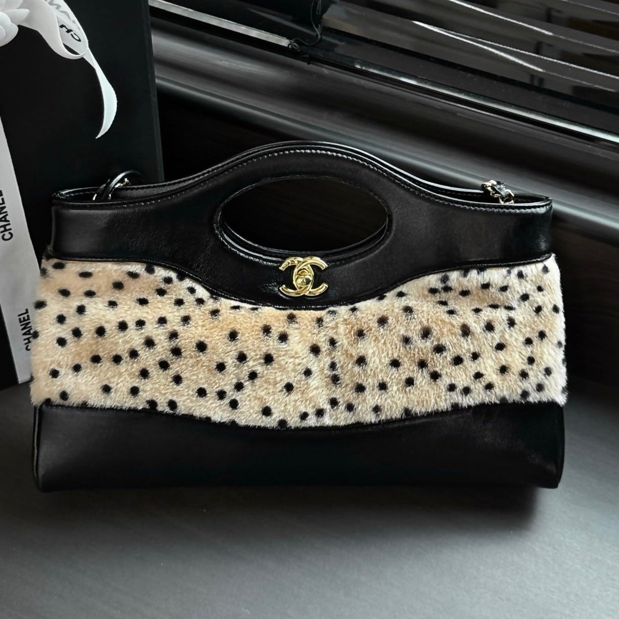 Chanel 2026 Shopping Bag Beige Black Ponyhair And Lambskin 387696