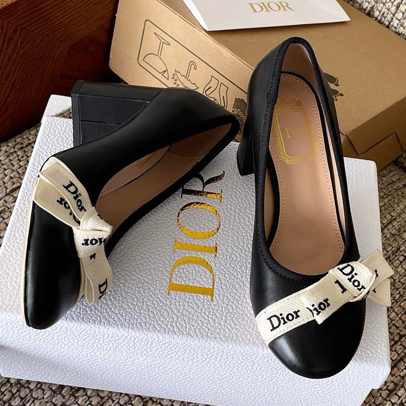 Dior 2026 Embroidered Ribbon Pumps 80mm Suede Canvas Leather 975505