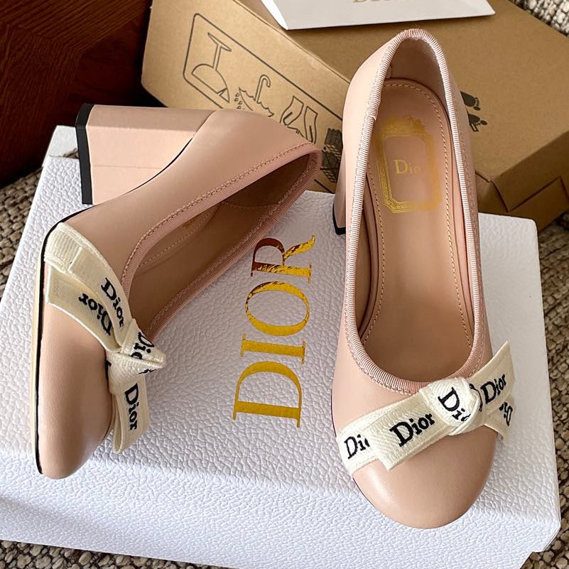 Dior 2026 Embroidered Ribbon Pumps 80mm Suede Canvas Leather 975505
