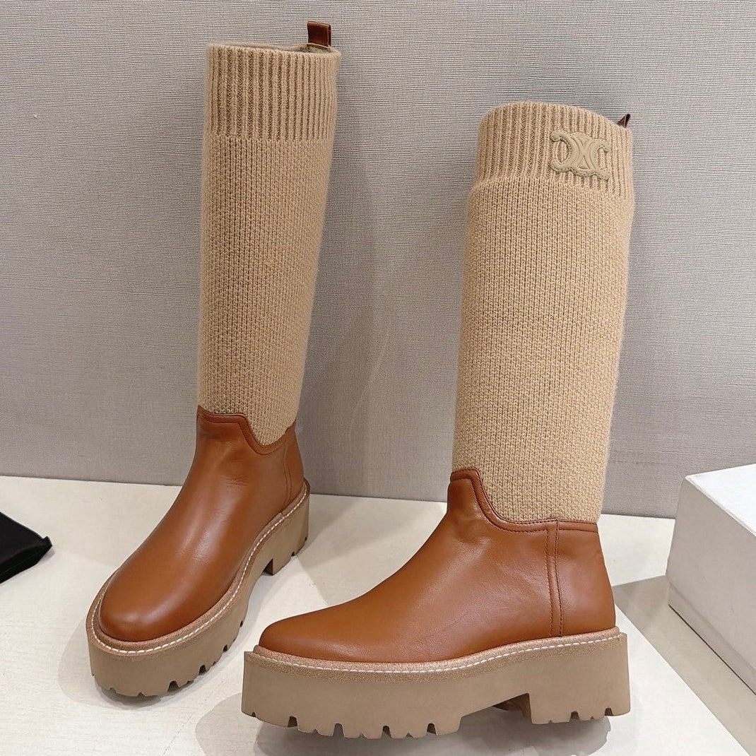 Celine 2026 Chunky Knit Sock Boots Leather 101099