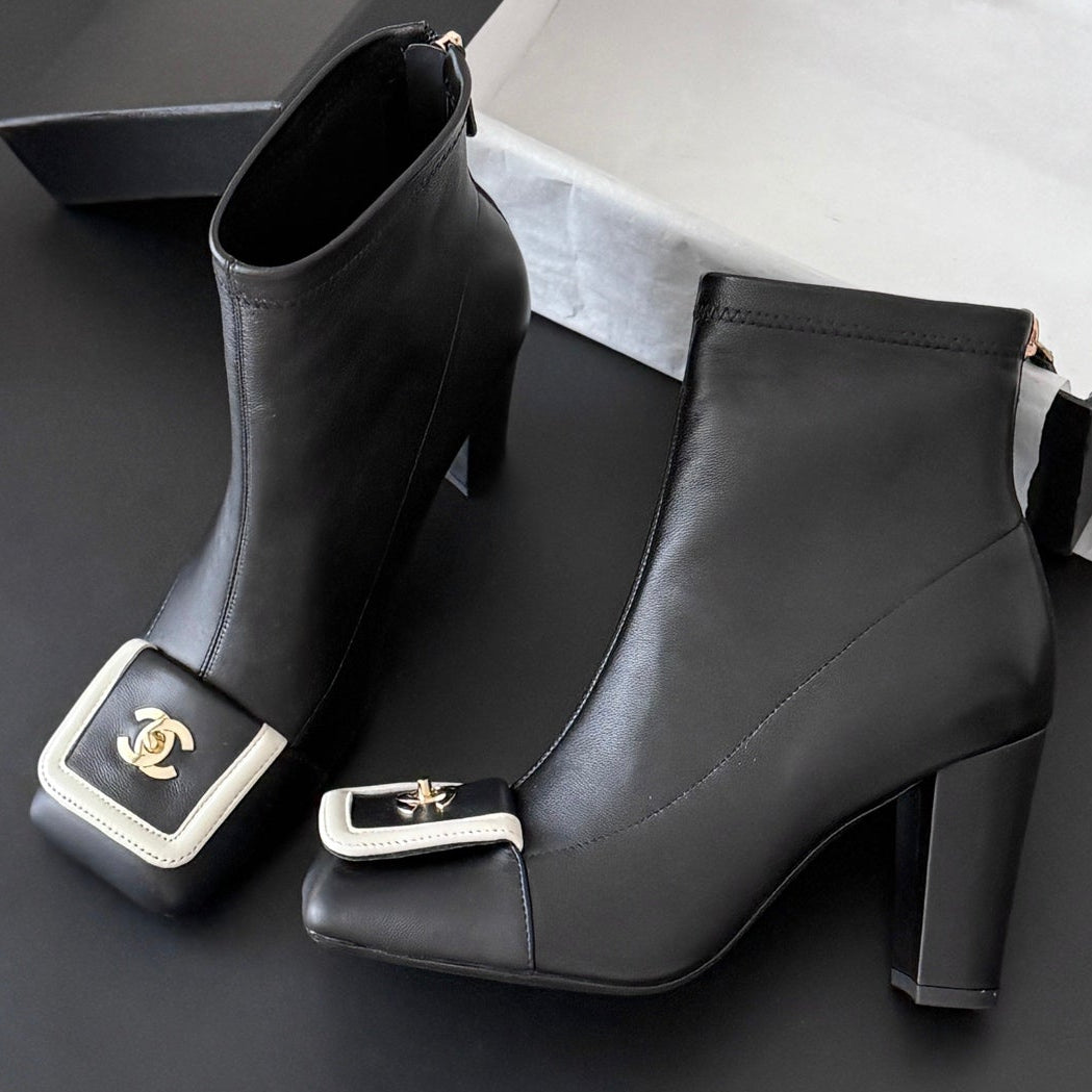 Chanel 2026 Square Toe Ankle Boots 80mm Suede Leather 127924
