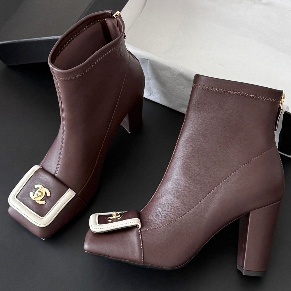 Chanel 2026 Square Toe Ankle Boots 80mm Suede Leather 127924