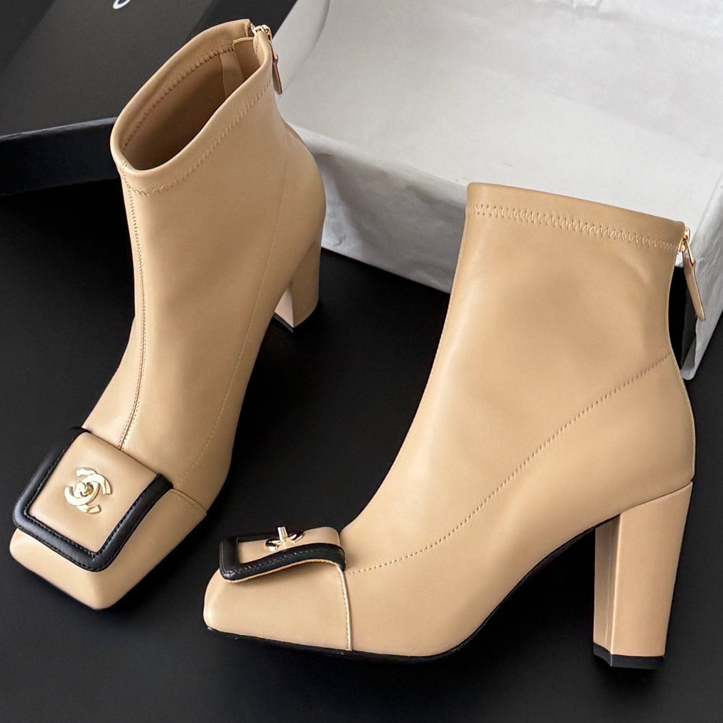 Chanel 2026 Square Toe Ankle Boots 80mm Suede Leather 127924