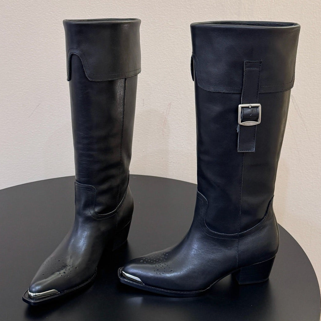 Celine 2026 Buckle Strap Knee-High Boots Cowhide Suede 104476