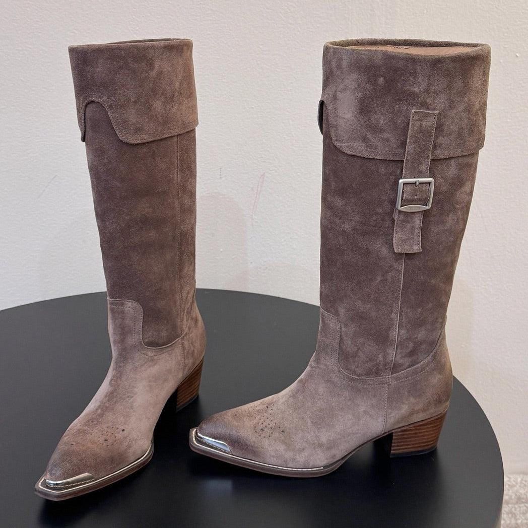 Celine 2026 Buckle Strap Knee-High Boots Cowhide Suede 104476