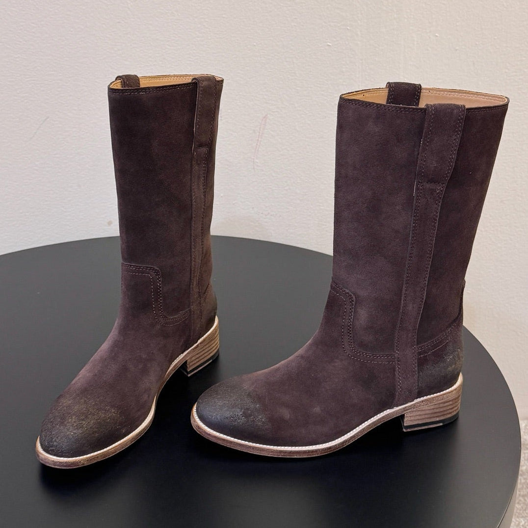 Celine 2026 Knee-High Pull-On Boots Calfskin Suede 104481