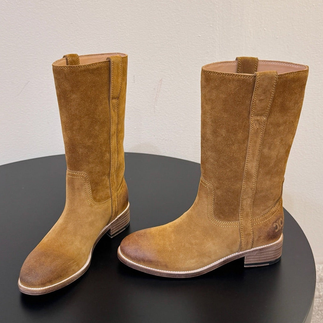 Celine 2026 Knee-High Pull-On Boots Calfskin Suede 104481