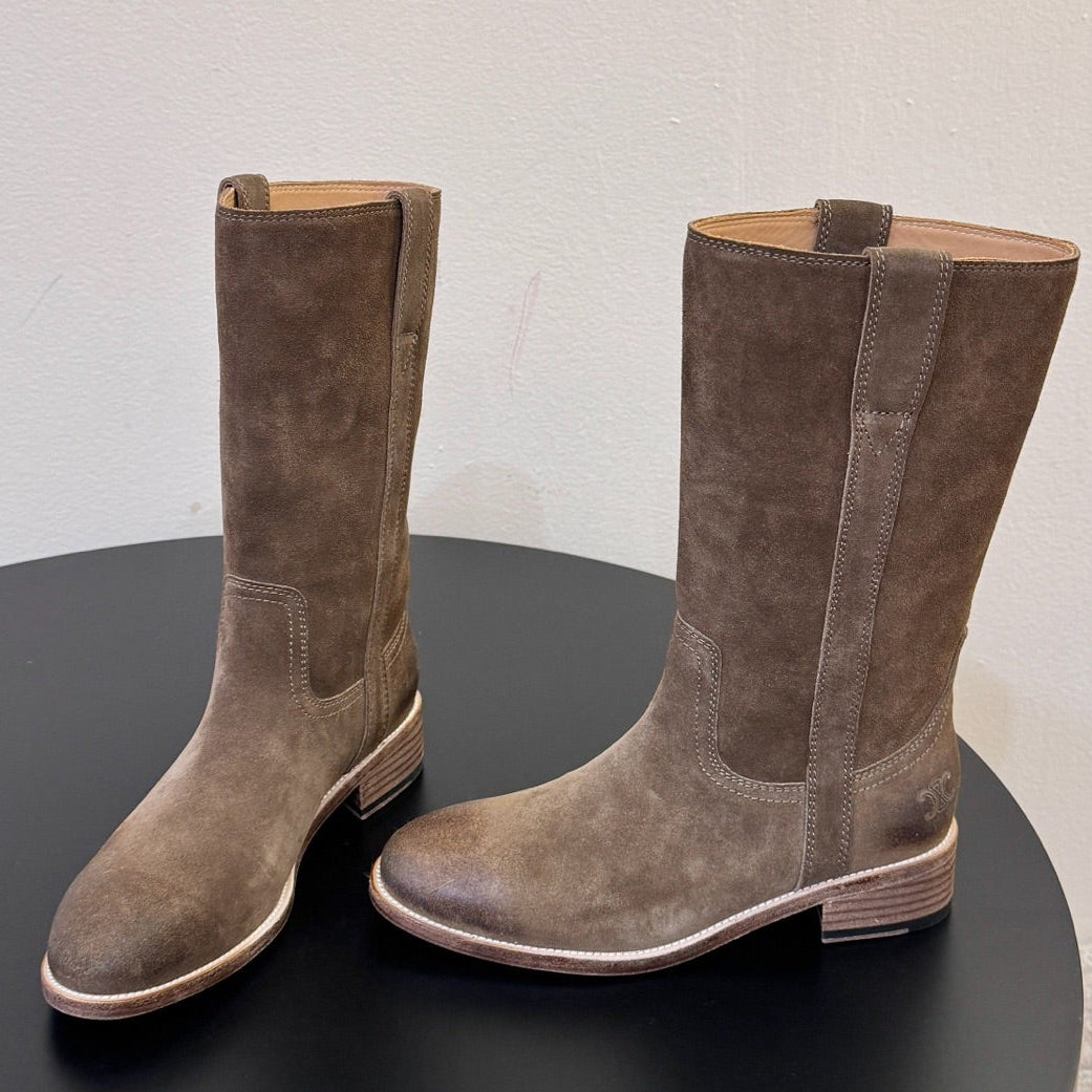 Celine 2026 Knee-High Pull-On Boots Calfskin Suede 104481
