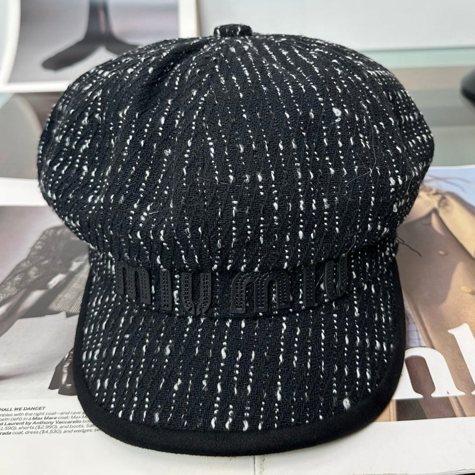 Miumiu Tweed Newsboy Cap Hat 497142