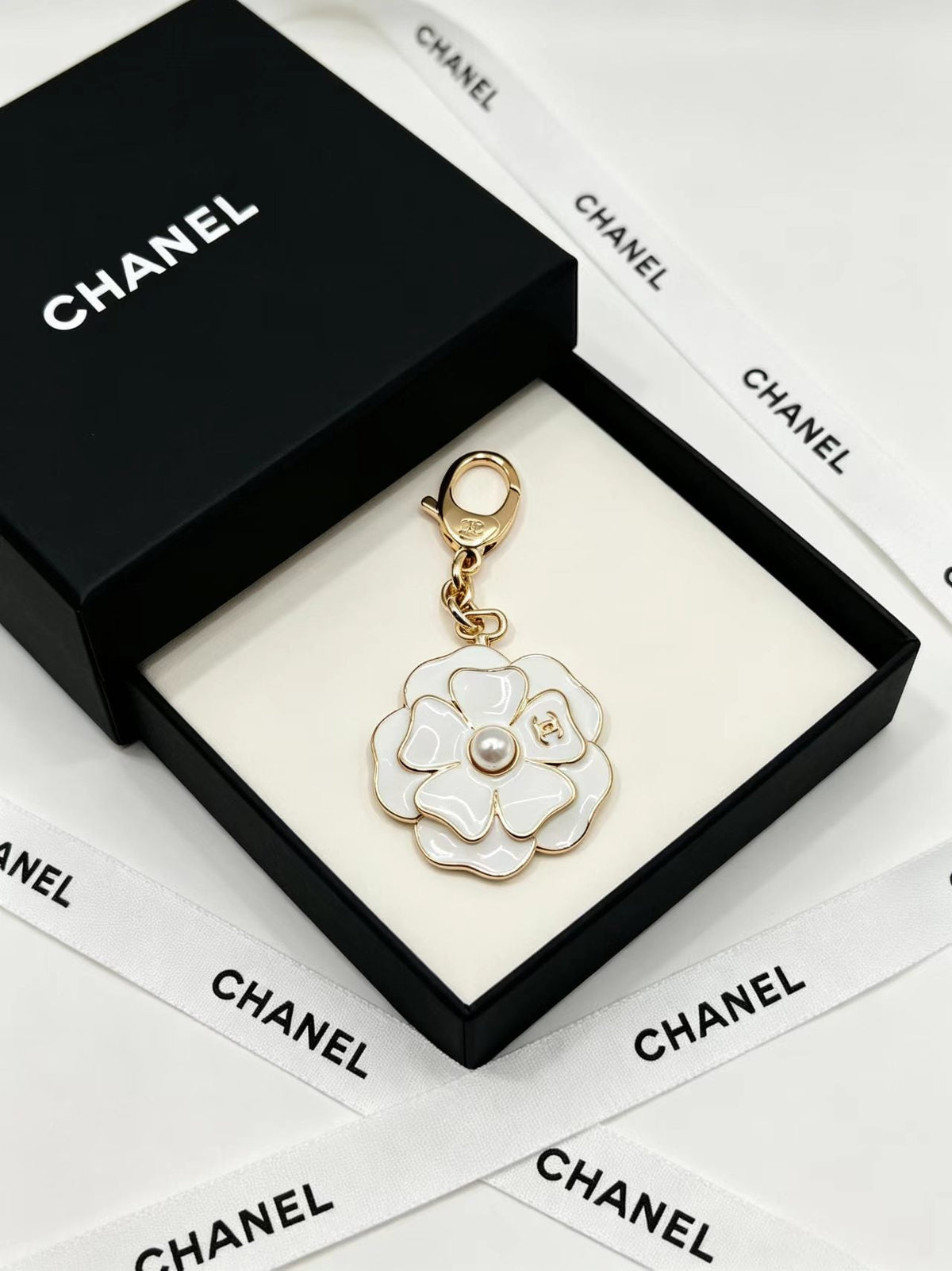 Chanel Camellia Charm With Pearl Accent