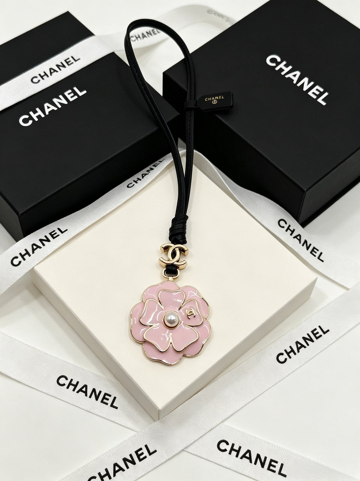Chanel Camellia Leather Cord Charm