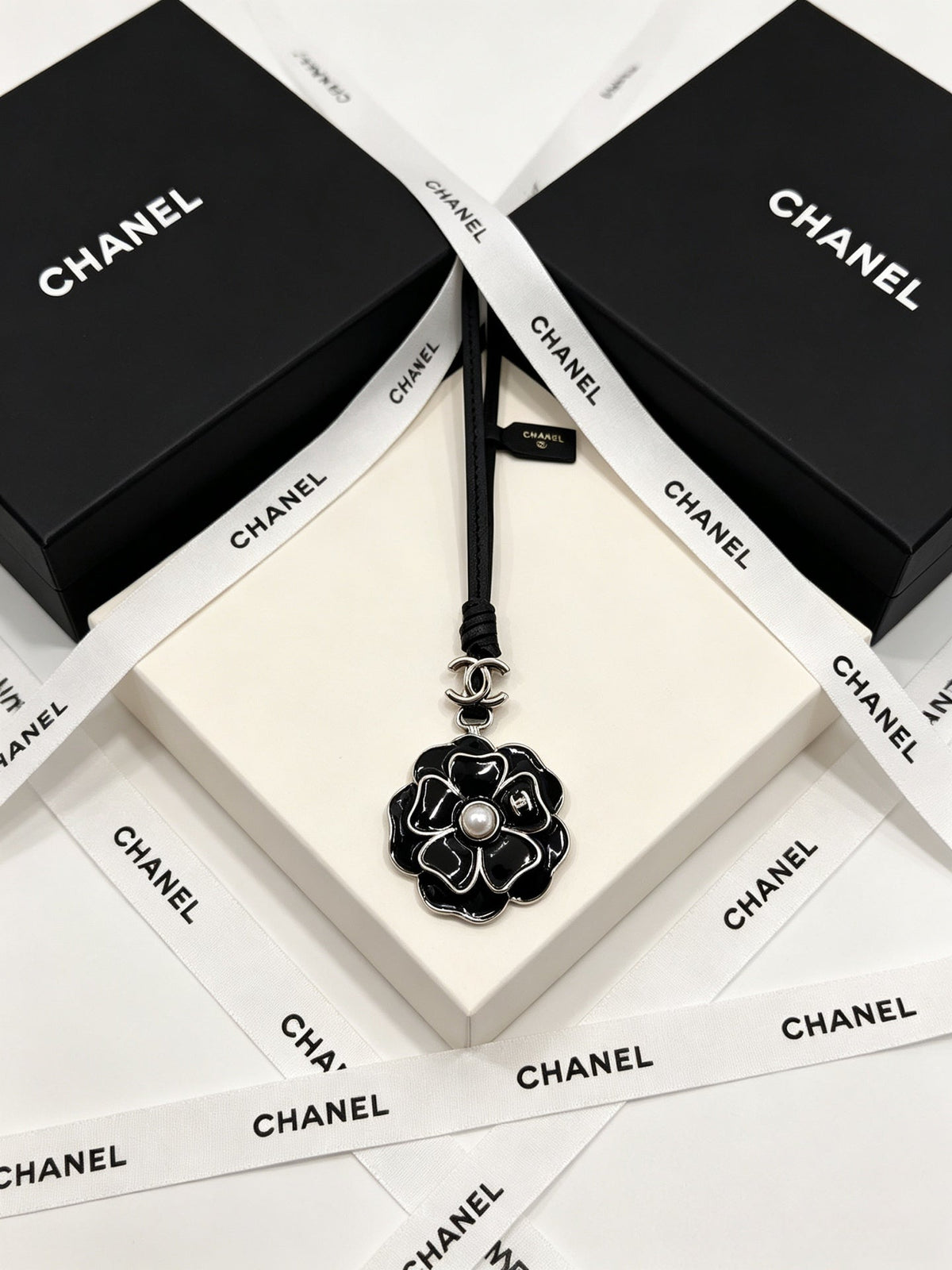 Chanel Camellia Leather Cord Charm