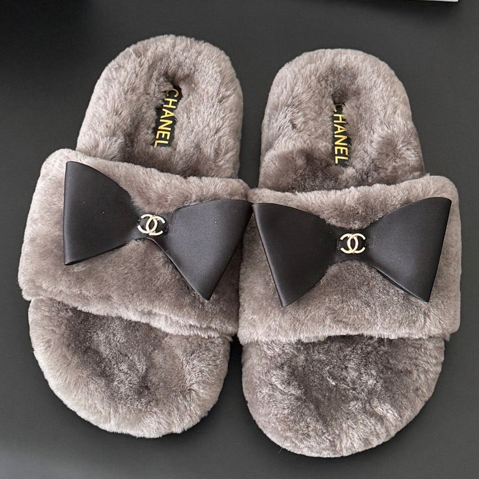 Chanel 2026 Bow Furry Slippers Wool 128278