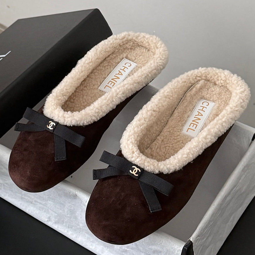 Chanel 2026 Bow Mule Wool Suede Leather 128282