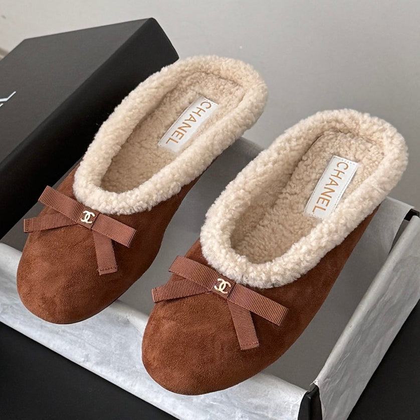 Chanel 2026 Bow Mule Wool Suede Leather 128282