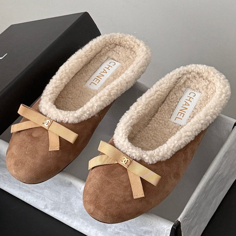 Chanel 2026 Bow Mule Wool Suede Leather 128282