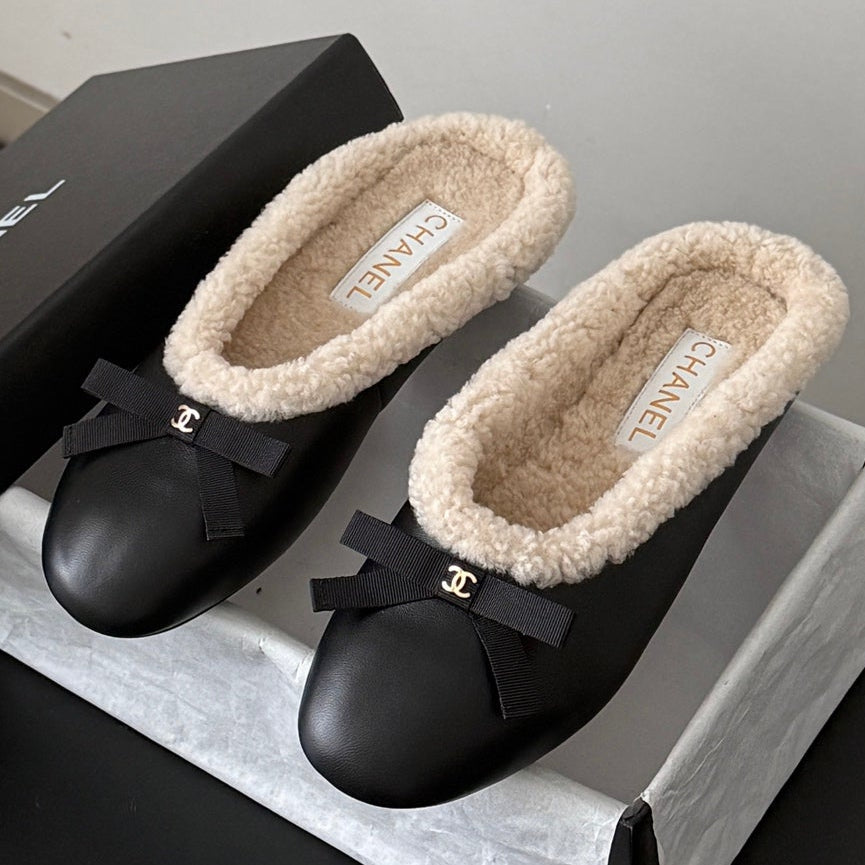 Chanel 2026 Bow Mule Wool Suede Leather 128282