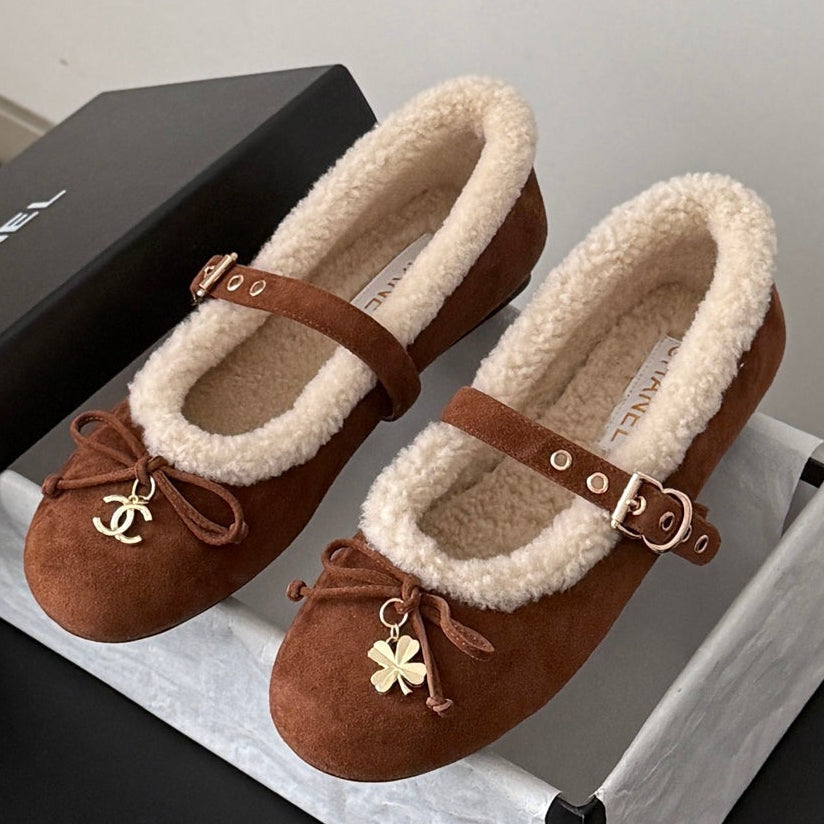 Chanel 2026 Bow Ballet Flats Wool Suede Leather 128295