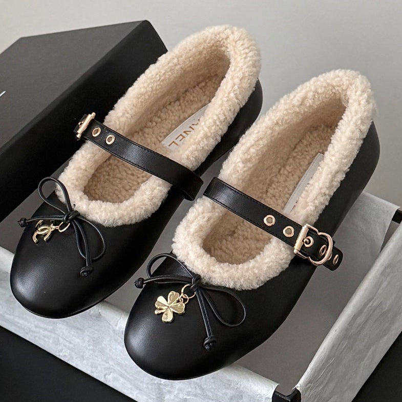 Chanel 2026 Bow Ballet Flats Wool Suede Leather 128295