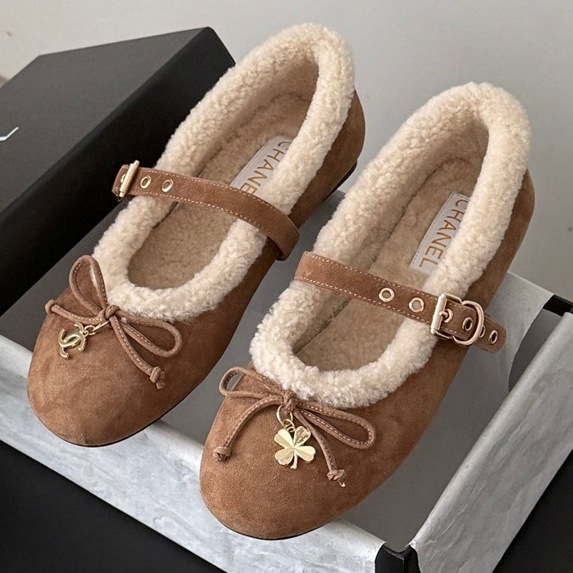 Chanel 2026 Bow Ballet Flats Wool Suede Leather 128295