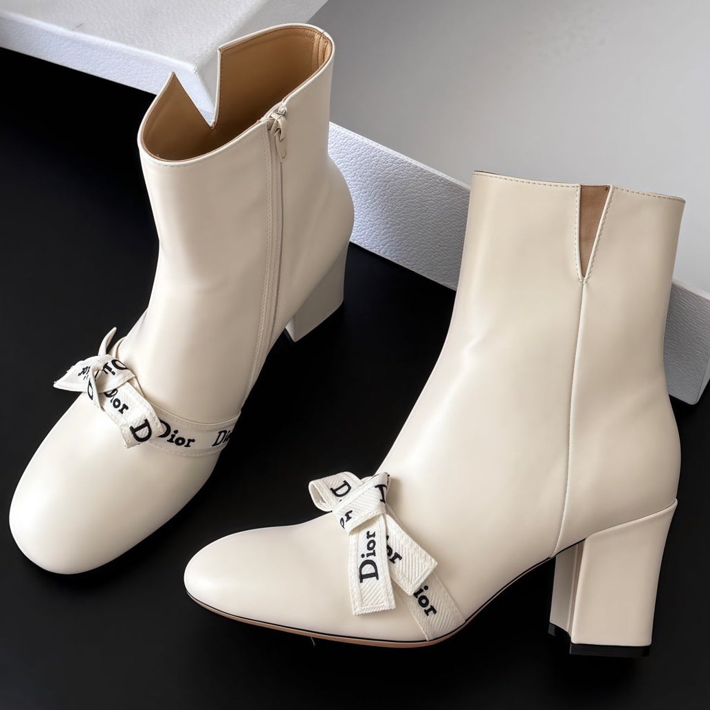 Dior 2026 Ribbon Bow Ankle Boots 75mm Cowhide 127997