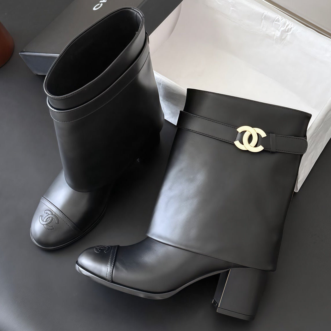Chanel 2026 Fold-Over Boots 70mm Black Leather 127861