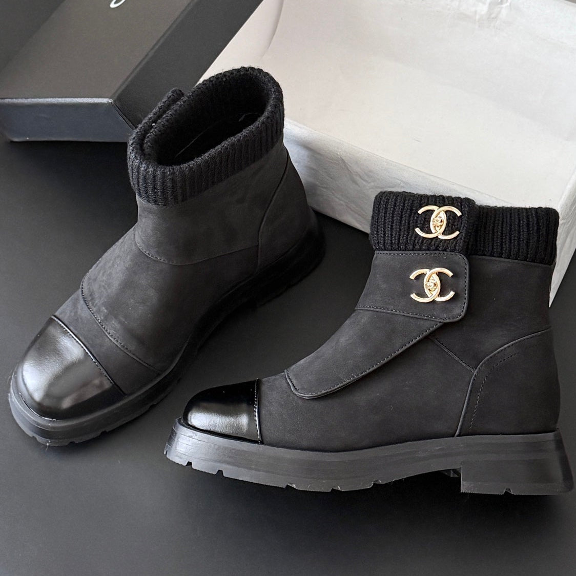 Chanel 2026 CC Logo Ankle Boots Suede Leather 127865