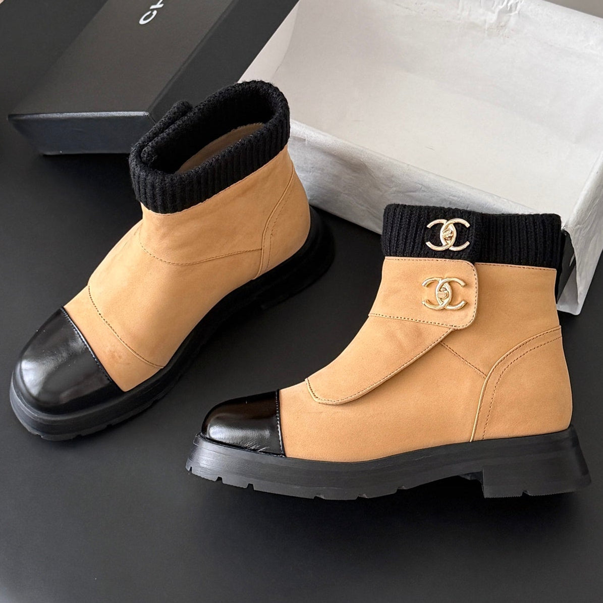 Chanel 2026 CC Logo Ankle Boots Suede Leather 127865