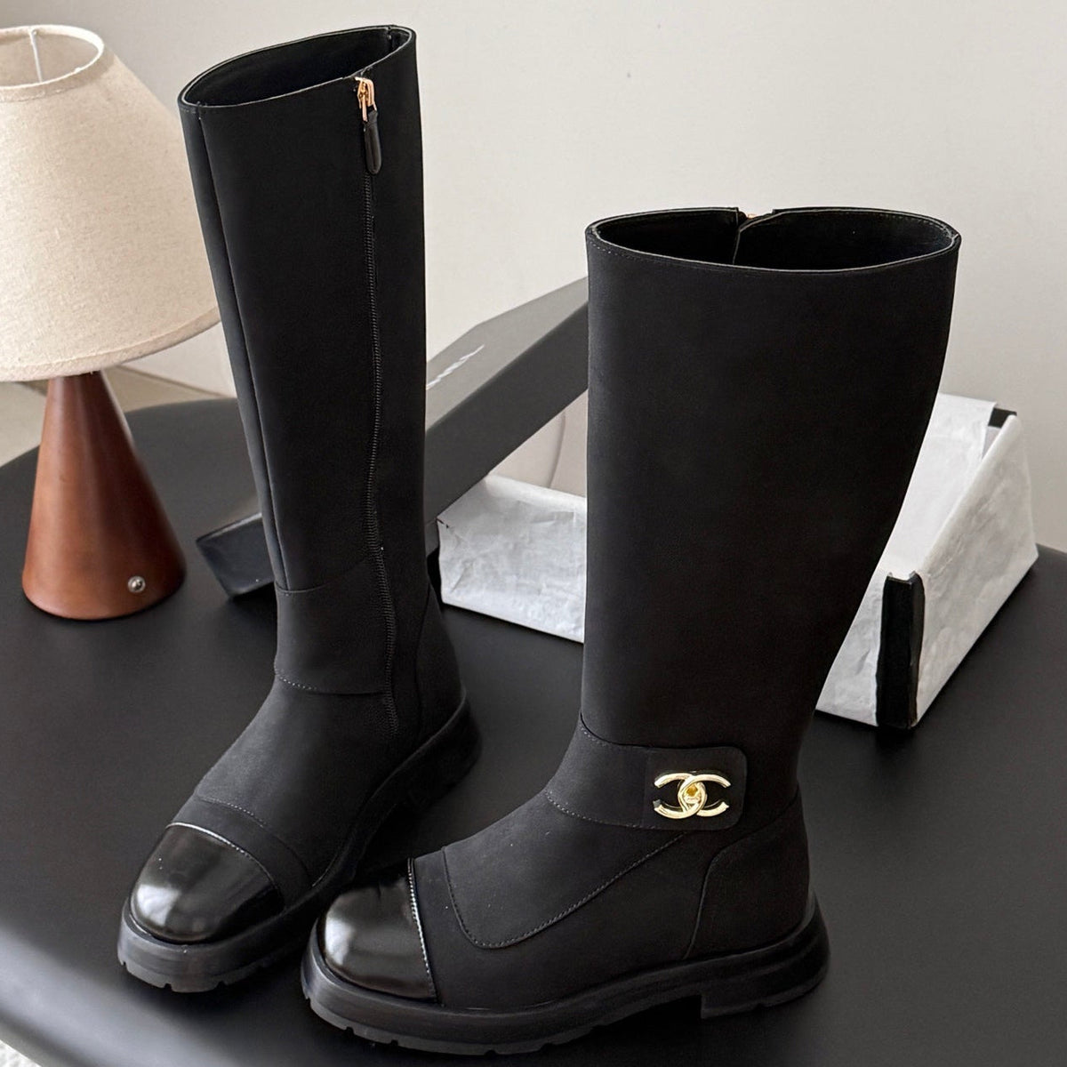 Chanel 2026  CC Logo Knee-High Boots Suede Leather 127869