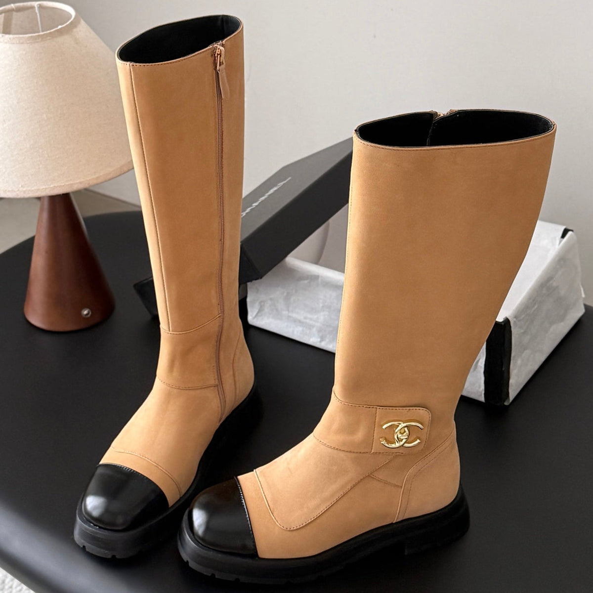 Chanel 2026  CC Logo Knee-High Boots Suede Leather 127869