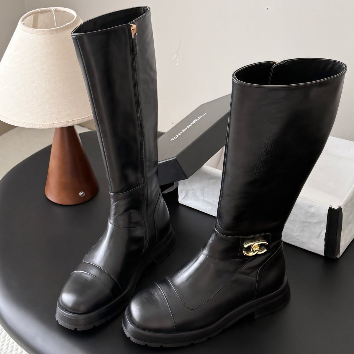 Chanel 2026  CC Logo Knee-High Boots Suede Leather 127869